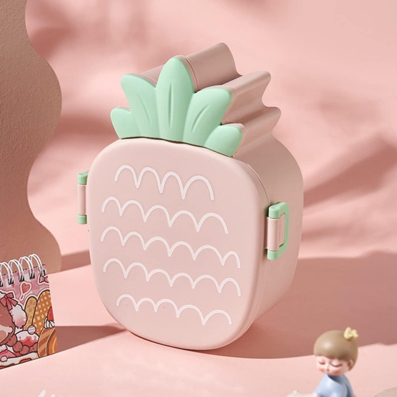 5729 Kids Lunch Box Cute Pineapple Shaped Bento Box with Fork Spoon Snack Candy Container Microwave Portable Office Lunch Box (1 Pc / With Spoon, Fork & Color Box) 5729 Kids Lunch Box Cute Pineapple Shaped Bento Box with Fork Spoon Snack Candy Container Microwave Portable Office Lunch Box (1 Pc / With Spoon, Fork & Color Box)